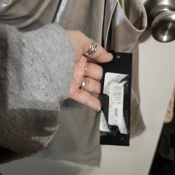 NWT DONNA KAREN METALLIC FRONT WRAP COWL NECK BLOUSE SZ L - Picture 5 of 9